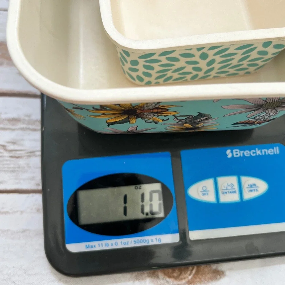 Bamboo‎ Fiber Nesting Bowls Teal Floral Bee Leaf Print Set of 2 S/M